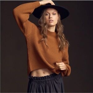 Maeve Easy Pullover Mock Neck Sweater In Honey Tan Size L